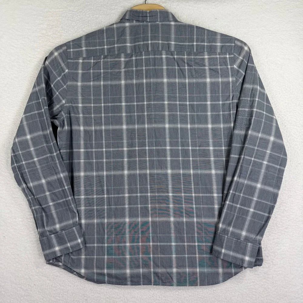 Banana Republic Button Down Shirt Mens XL Blue Plaid Organic Cotton Untucked Fit